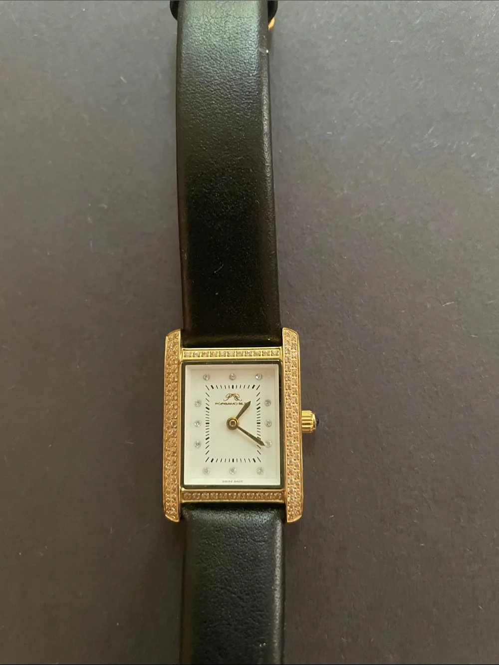 Porsamo Bleu Black Leather Strap Watch with Gold Case